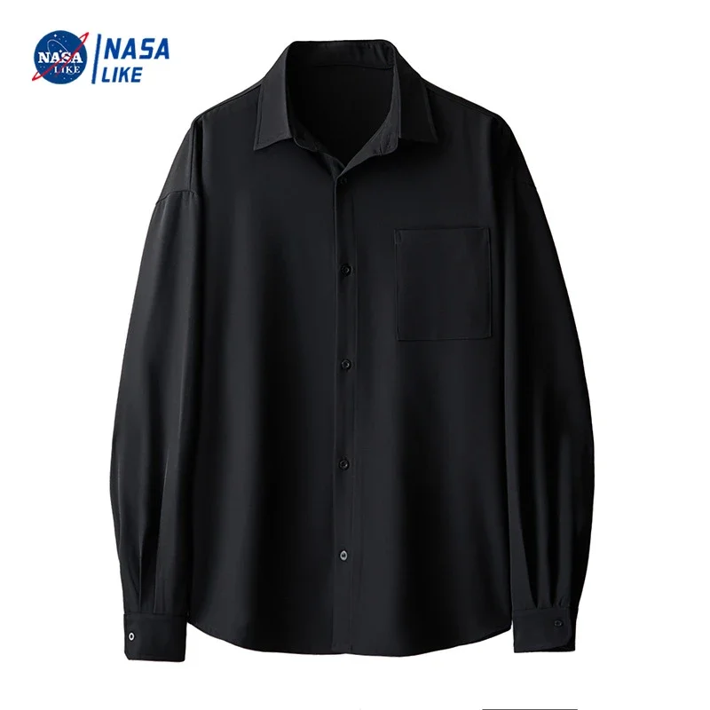 NASA Men's Loose Solid-Long Sleeve Shirt