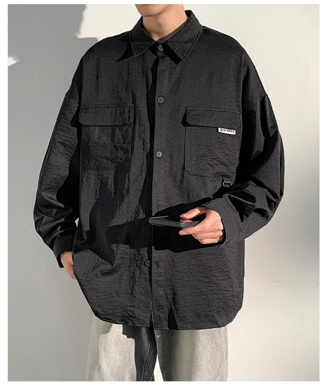 2025 Autumn Hong Kong Style Men's Workwear Shirt Detail