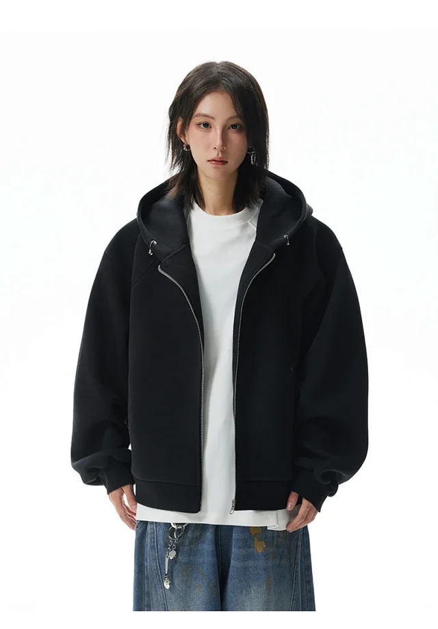 American Retro Deconstructed Air Layer Zip Cardigan Hoodie Detail