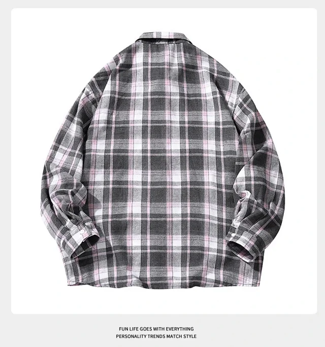 Autumn/Winter New Loose Hong Kong Style Plaid Shirt Detail