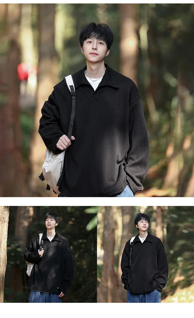 Japanese POLO Shirt New Lazy Style V-Neck Sweatshirt Detail