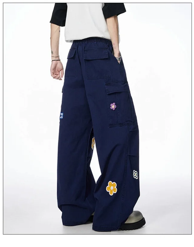 Unisex Embroidered Floral Work Pants Detail