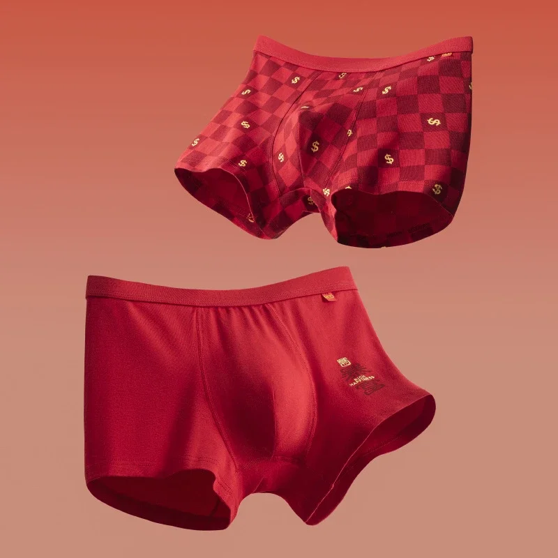 Red Cotton Men's Boxer Briefs