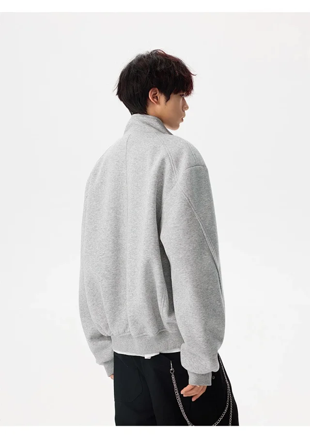 Men's Solid Color Stand Collar Cardigan Hoodie Detail