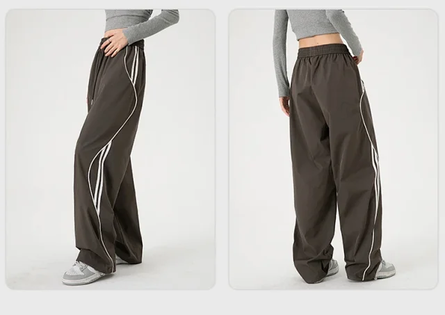 American Stripe Wide-Leg Sport Pants 2025 Summer Detail