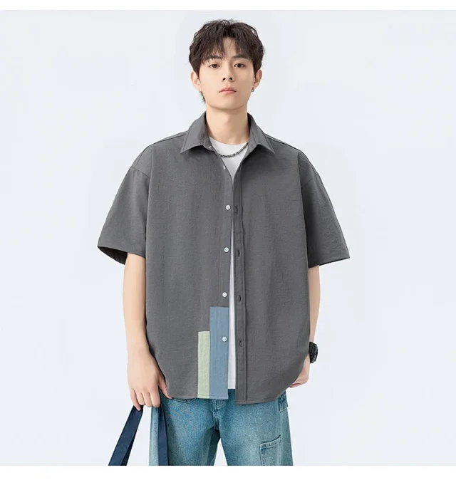 Summer Men's Short Sleeve Shirt: Trendy & Retro Detail