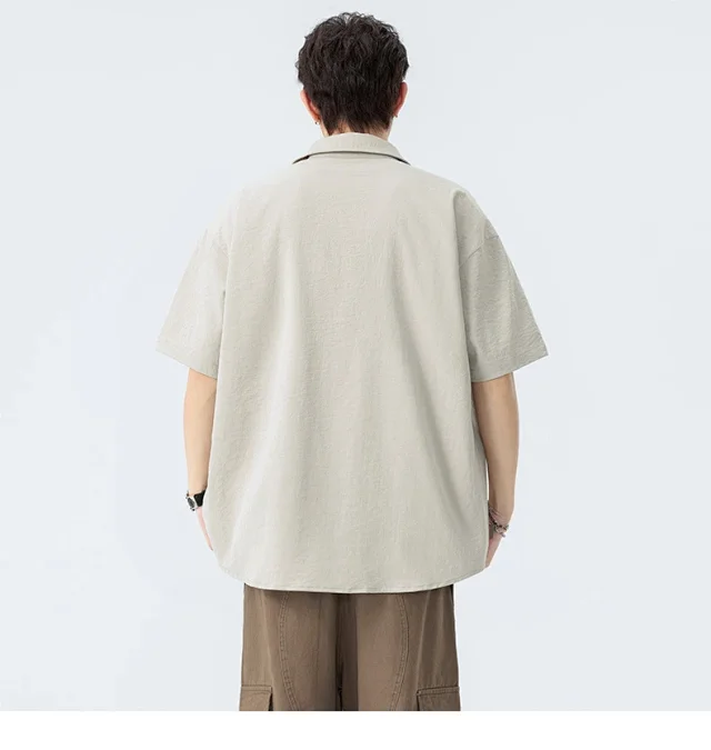 Summer Men's Short Sleeve Shirt: Trendy & Retro Detail