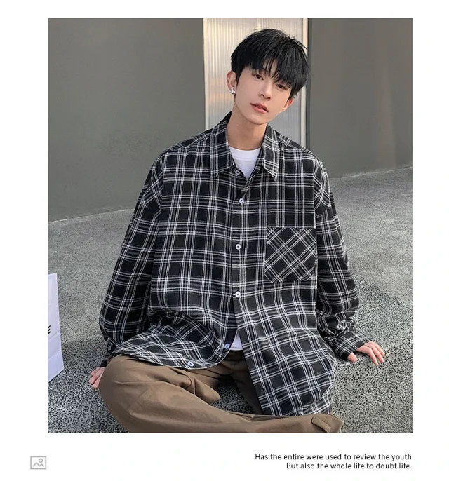 Unisex Retro Plaid Shirt Jacket Detail