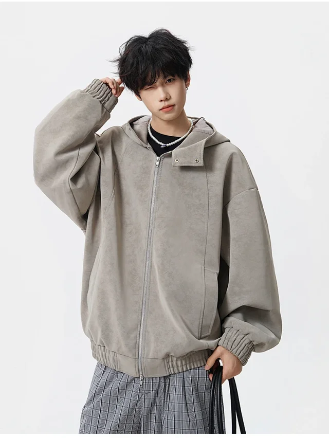 Retro HK Style Men's PU Leather Jacket Detail