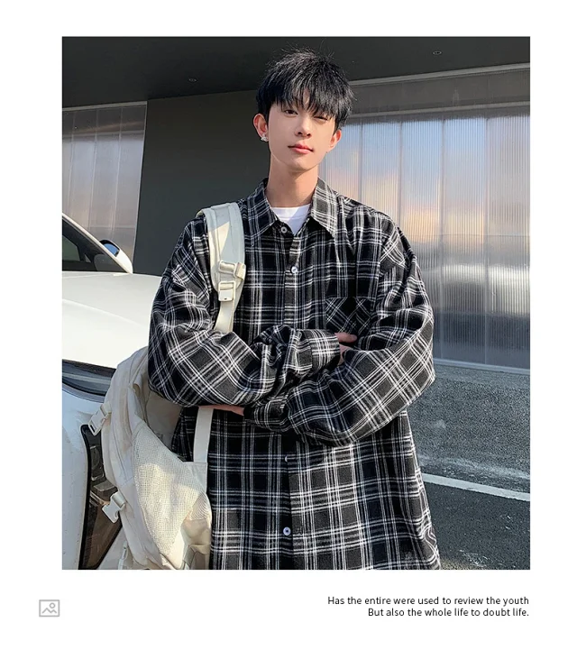 Unisex Retro Plaid Shirt Jacket Detail