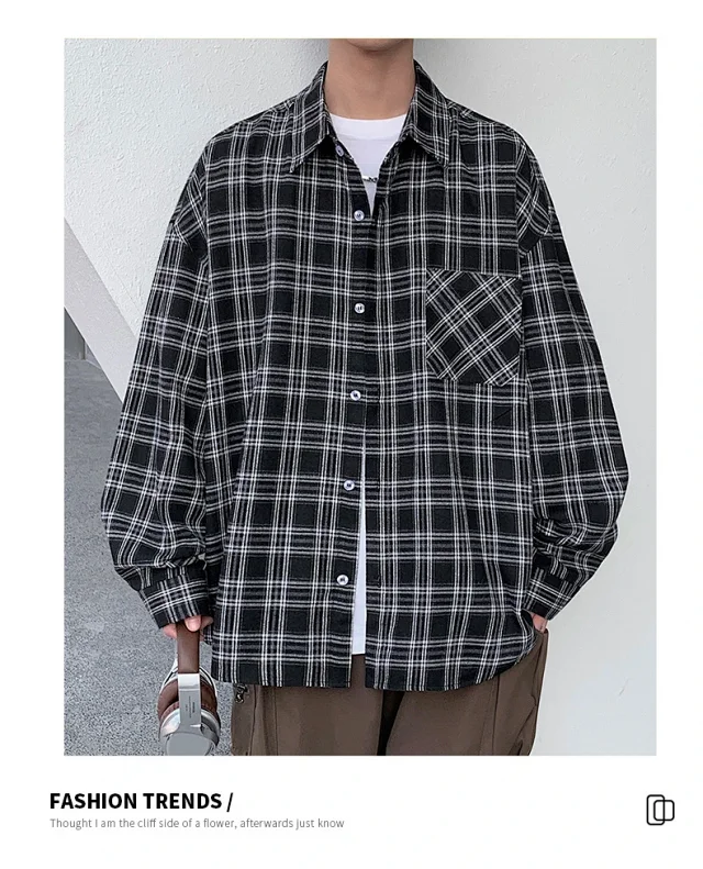 Unisex Retro Plaid Shirt Jacket Detail