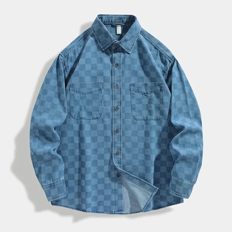 Japanese Retro Spring/Fall American Color-Woven Denim Shirt