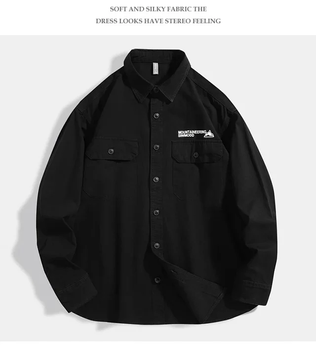 Men's Spring/Fall New Cotton Long-sleeve Shirt & Denim Work Jacket Detail