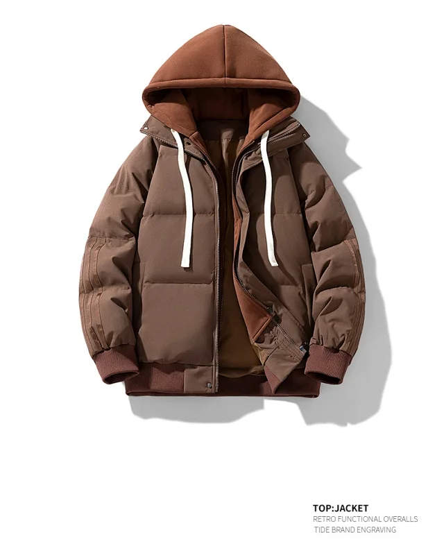 Unisex Loose Winter Hooded Puffer (Faux 2-in-1) Detail