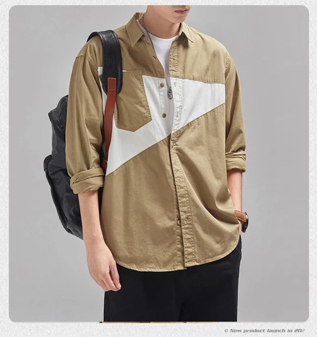 Japanese Men's 2025 Early Fall New Patchwork Long-sleeve Shirt Detail