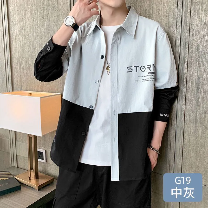 2025 Spring/Fall Men's Long-sleeve Hong Kong-style Color-blocked Shirt & Trendy Korean-style Handsome Jacket