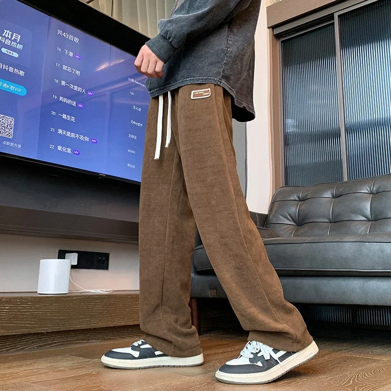 Autumn New Japanese Retro Corduroy Wide Leg Pants for Men