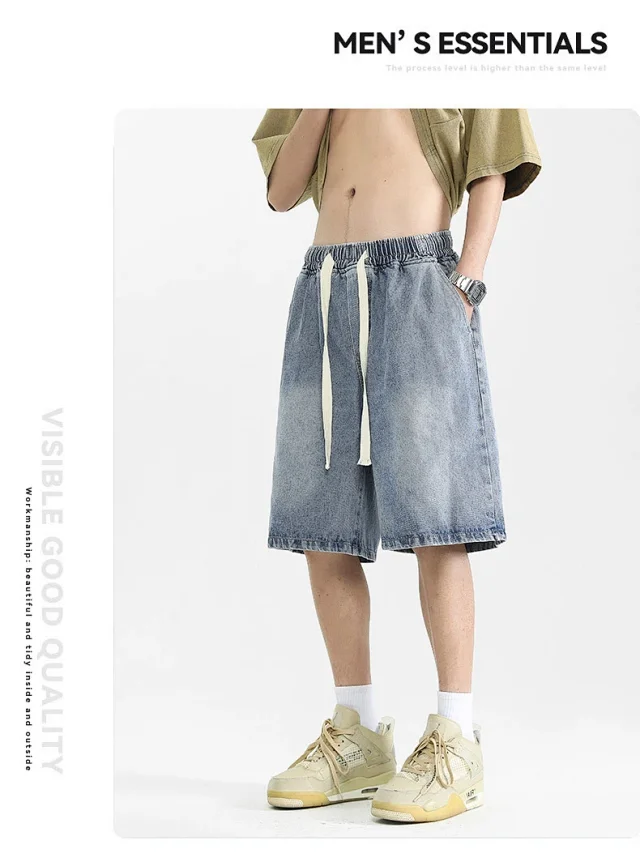 Men's Denim Shorts 2025 High Street Yellow Detail