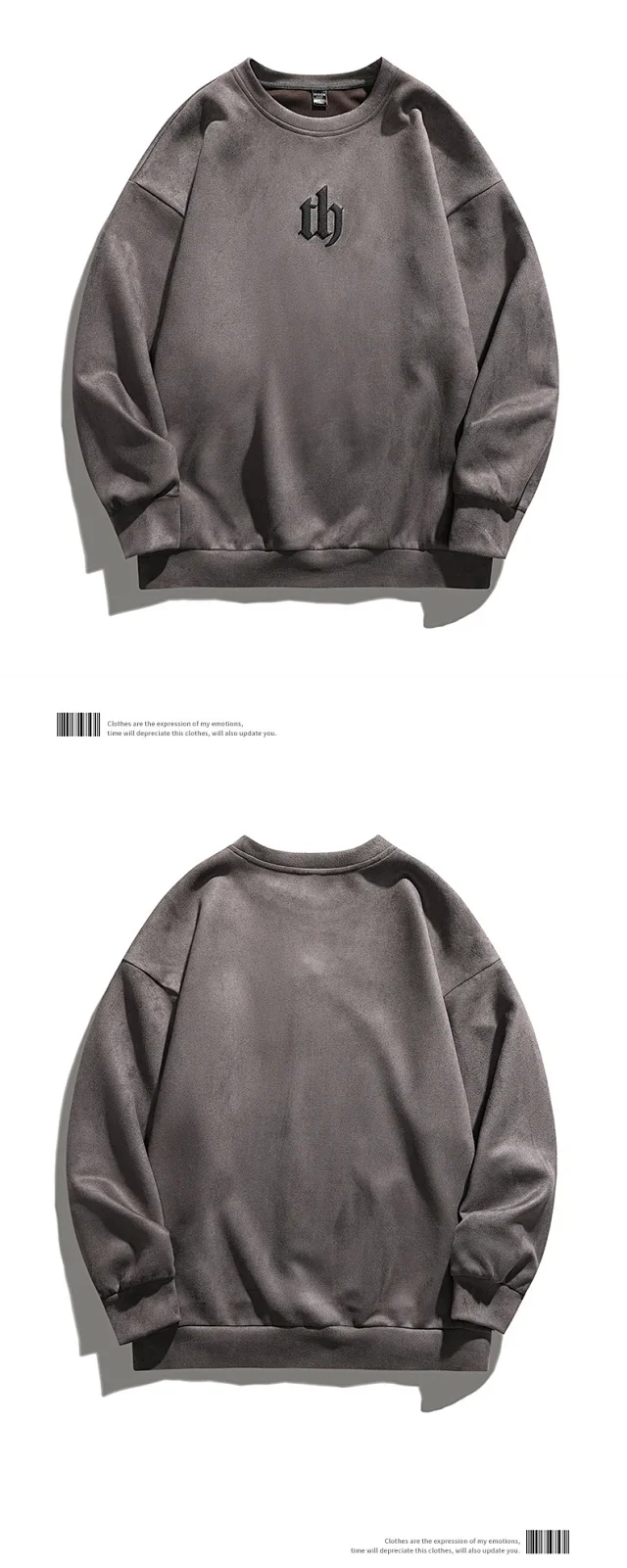 2025 Men's New Round - Neck Suede Pullover Detail