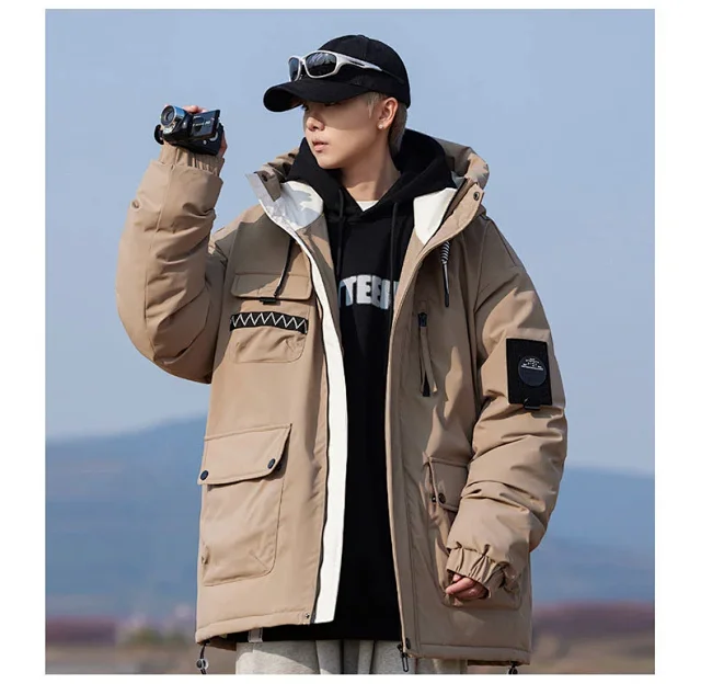 New National Standard 90 White Duck Down Couple Hooded Down Jacket Detail