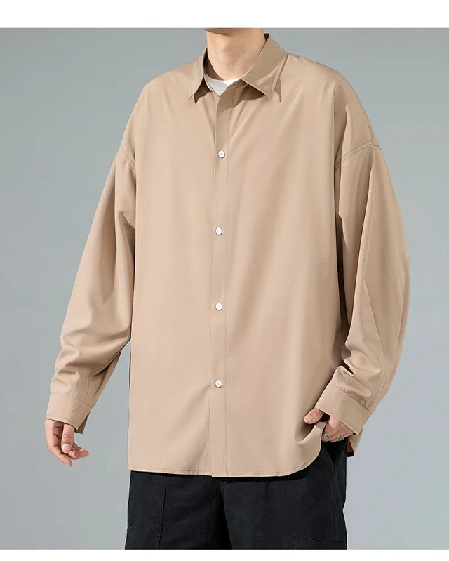 Men's 2025 Autumn Solid Long-sleeve Shirt Detail