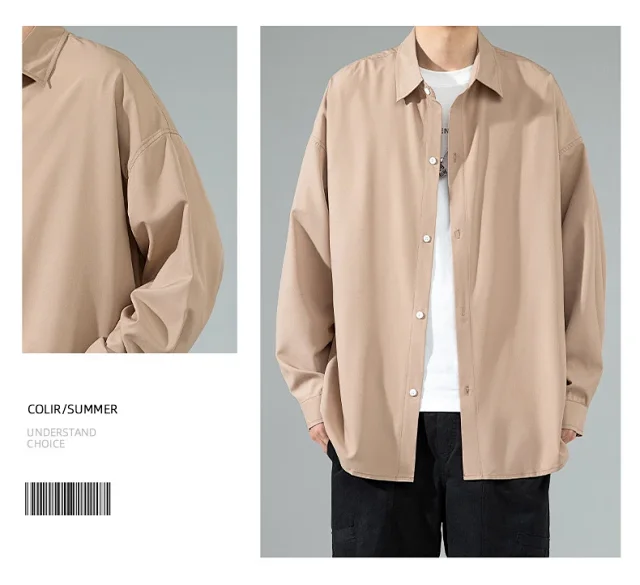 Men's 2025 Autumn Solid Long-sleeve Shirt Detail