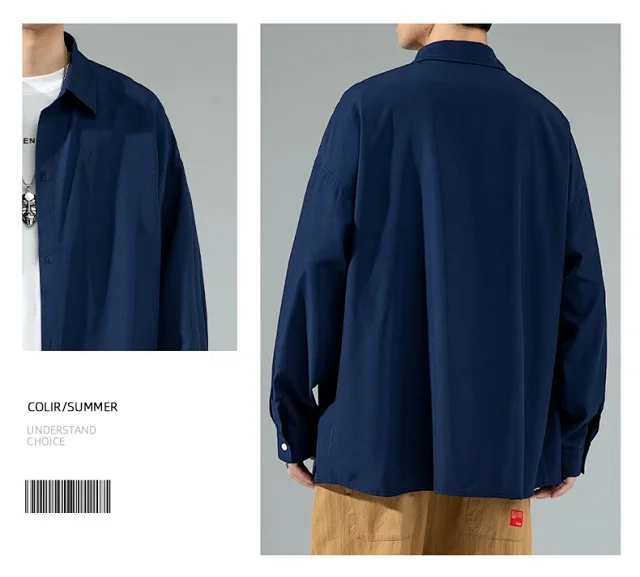 Men's 2025 Autumn Solid Long-sleeve Shirt Detail