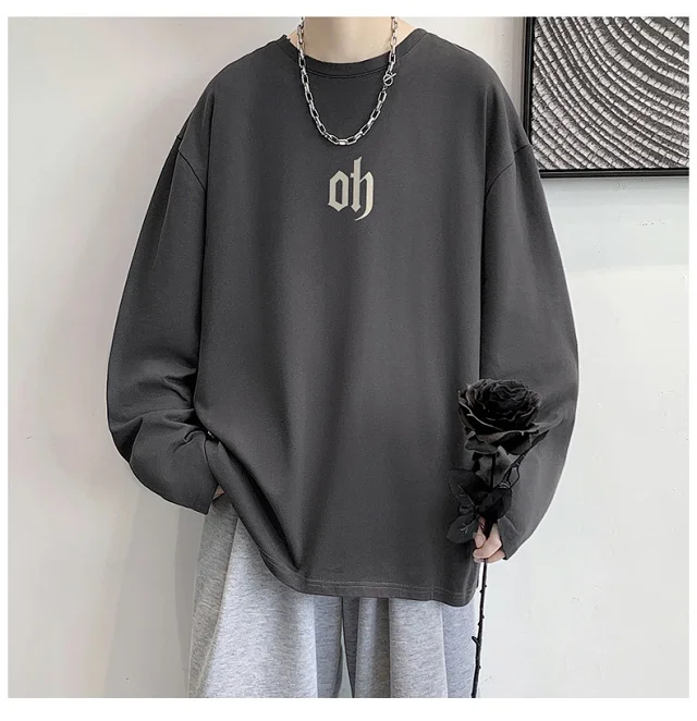 Autumn New Hong Kong Style Cotton T-shirt Detail