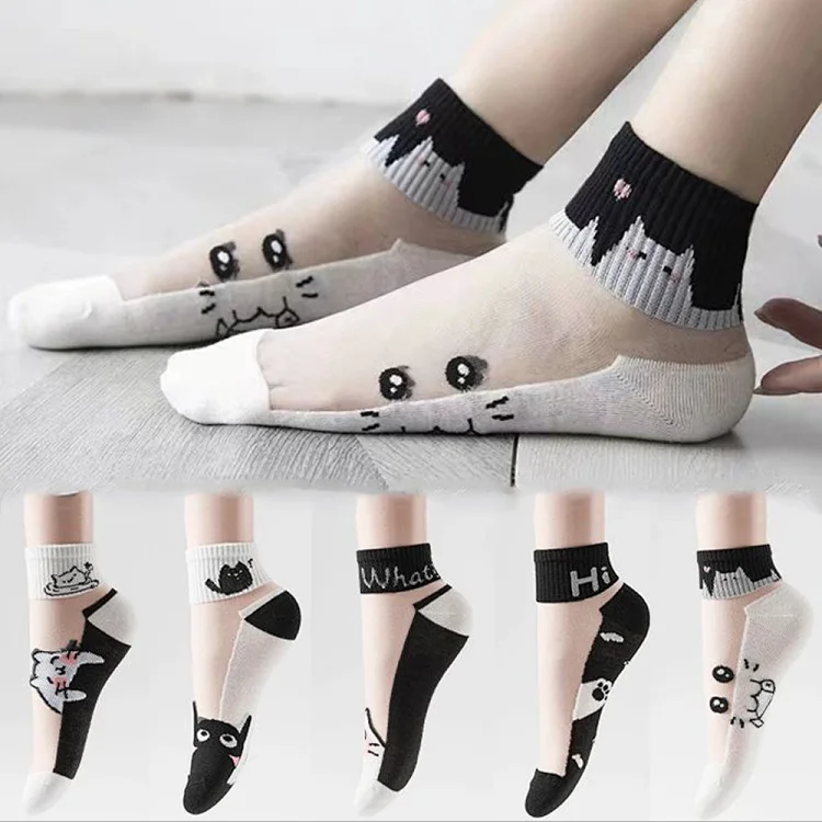 Women's Sheer Cat Print Socks(10 pairs)