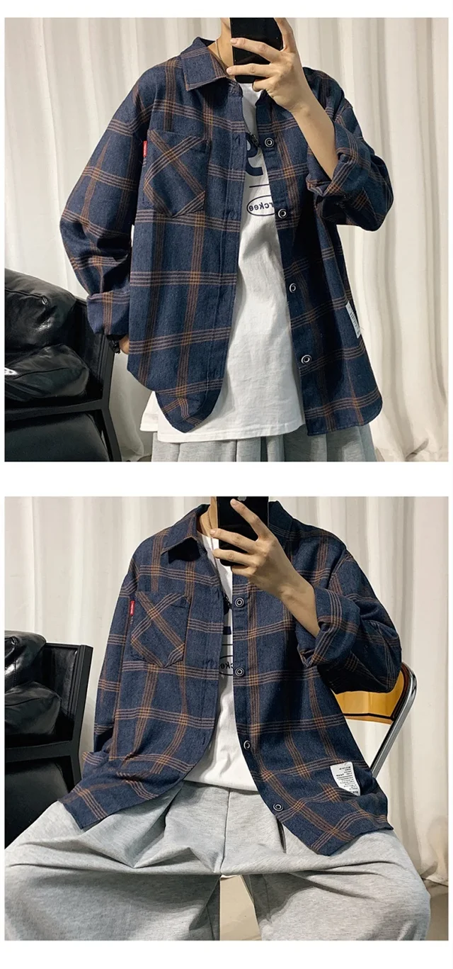 Men's Long Sleeve Plaid Shirt Detail
