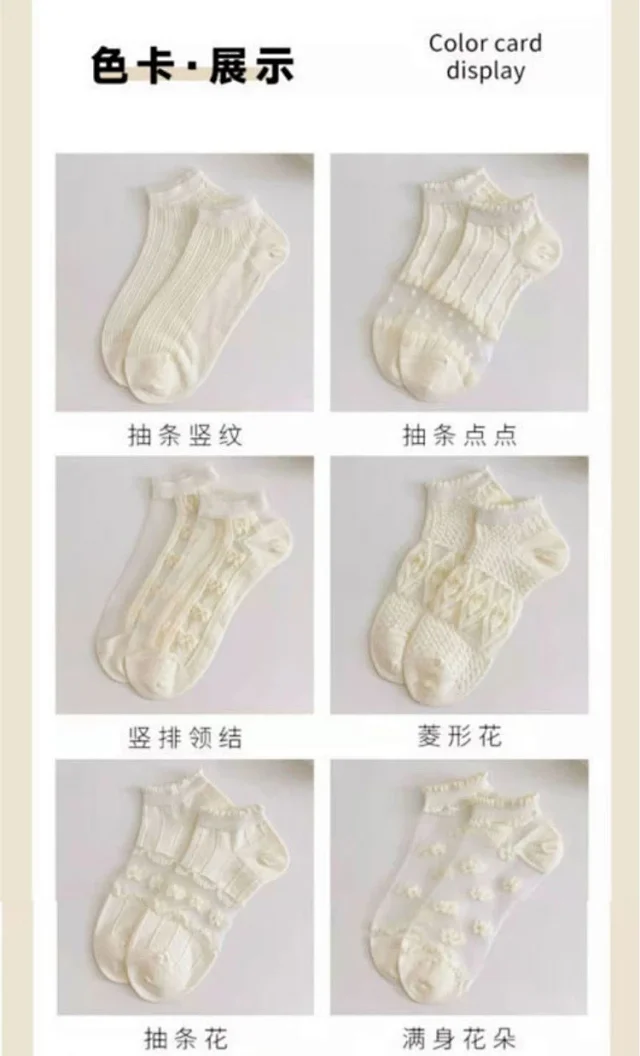 Lace-trimmed Breathable White Ankle Socks（10 pairs） Detail