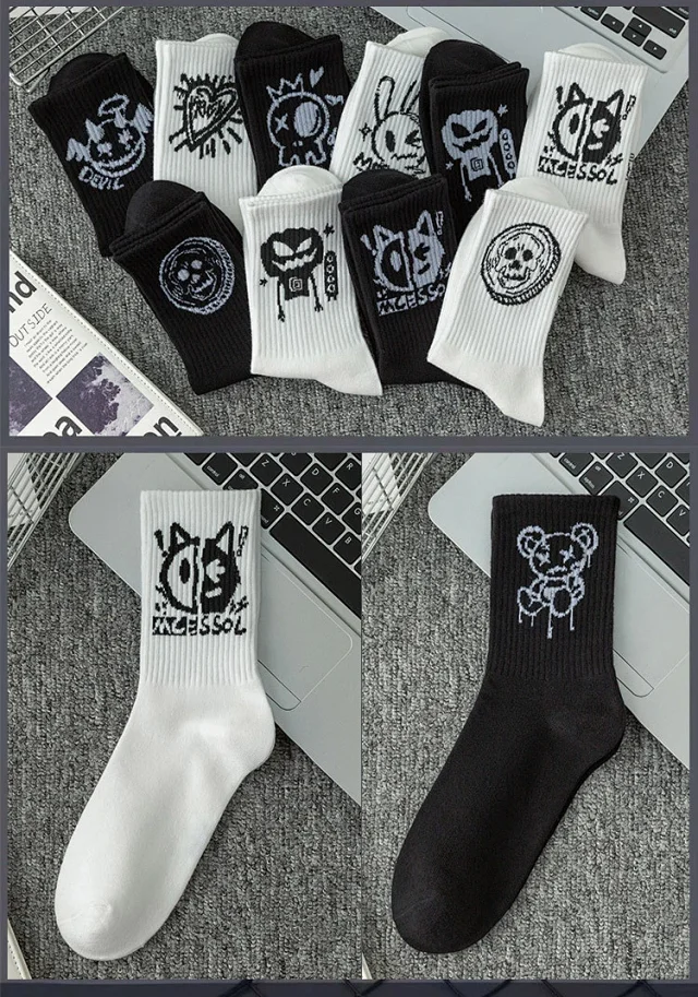 Men's Black & White Mid-Calf Sports Socks（20 pairs） Detail