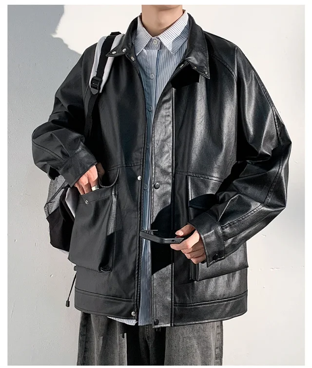 2025 Fall PU Leather Jacket for Men Detail