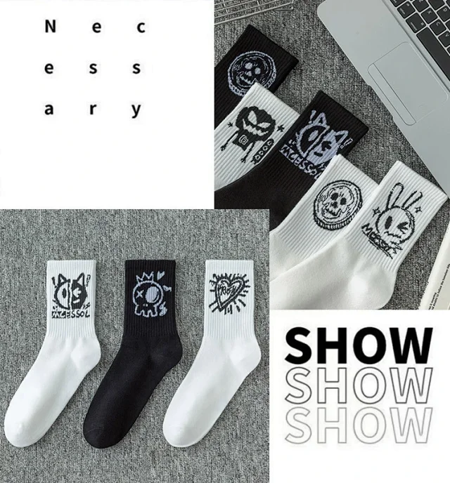 Men's Black & White Mid-Calf Sports Socks（20 pairs） Detail