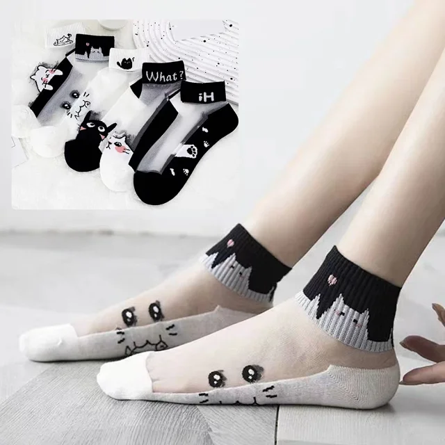 Women's Sheer Cat Print Socks（10 pairs） Detail