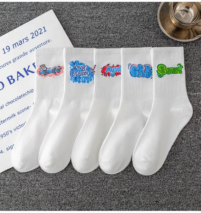 Unisex Lettered Cotton Mid-Calf Socks（10 pairs） Detail