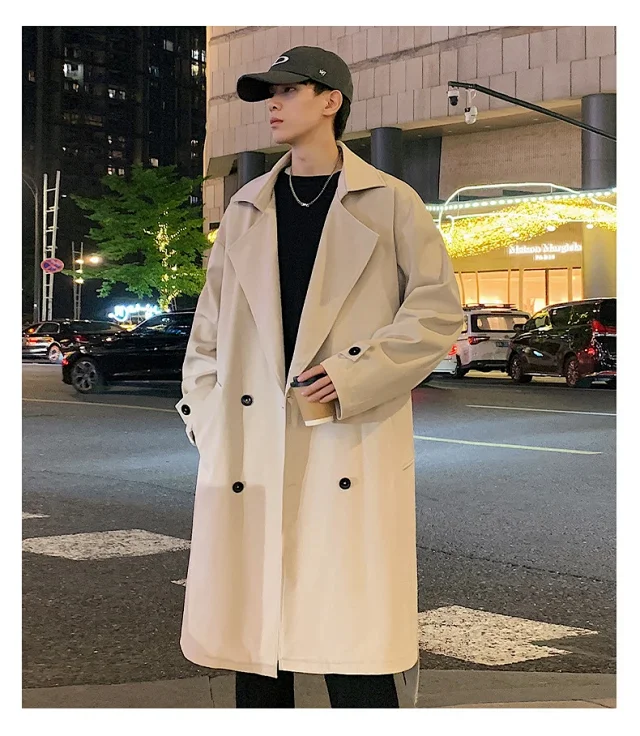 Men's Trench Coat - Long, Korean Style Detail