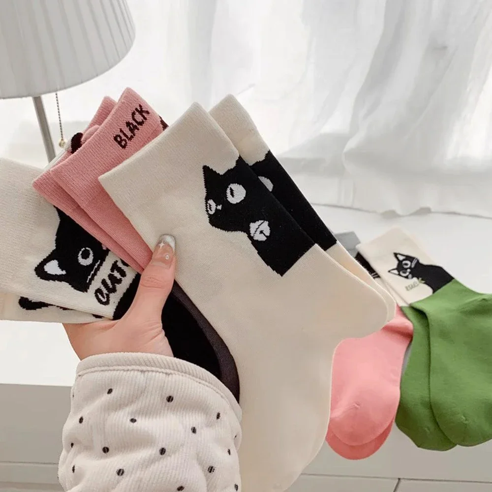 Cartoon Cat Breathable Crew Socks（10 pairs）