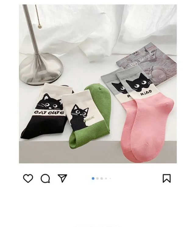 Cartoon Cat Breathable Crew Socks（10 pairs） Detail