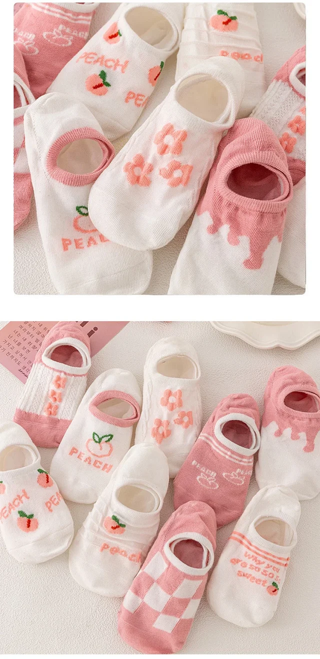 Korean-Style Pink Cartoon No-Show Socks（10 pairs） Detail