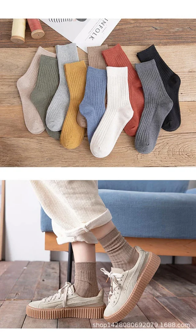 Women's Solid Color Cotton Over-the-Knee Socks（10 pairs） Detail