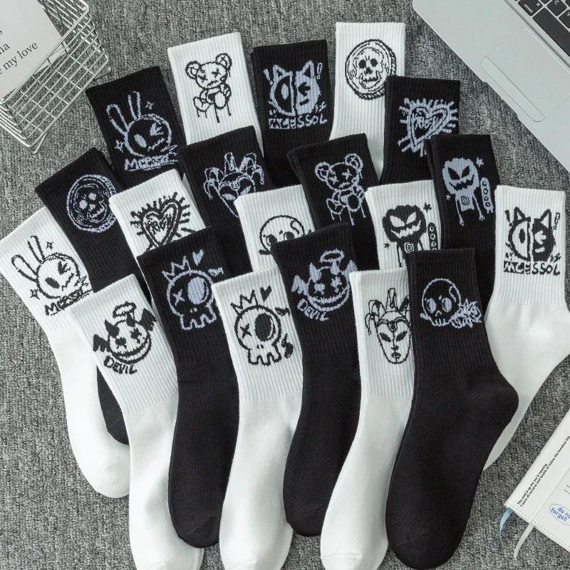 Men's Black & White Mid-Calf Sports Socks（20 pairs）