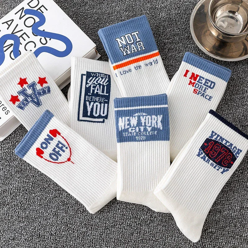 Trendy Lettered Men's White Crew Socks（10 pairs）