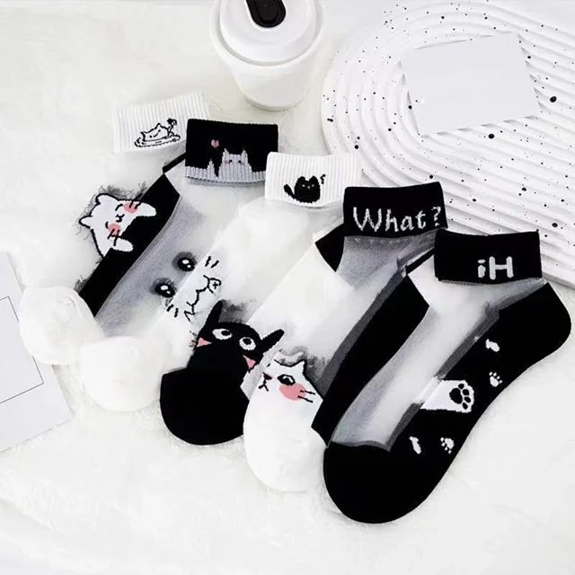 Women's Sheer Cat Print Socks（10 pairs） Detail