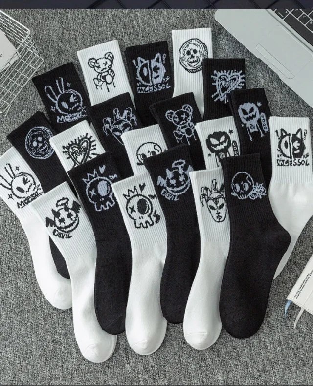 Men's Black & White Mid-Calf Sports Socks（20 pairs） Detail
