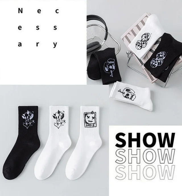 Black & White Oversized Couple Sports Socks（20 pairs） Detail