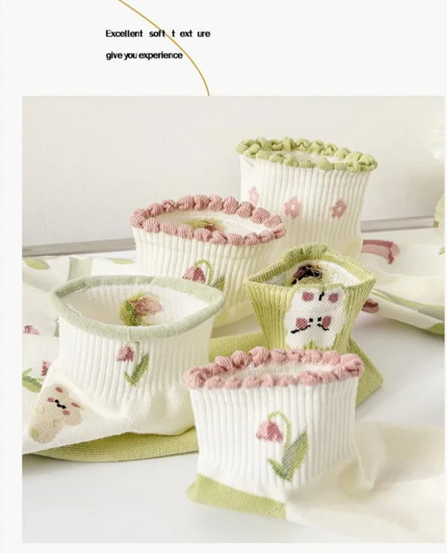 Sweet Floral Breathable Cotton Ankle Socks（10 pairs） Detail