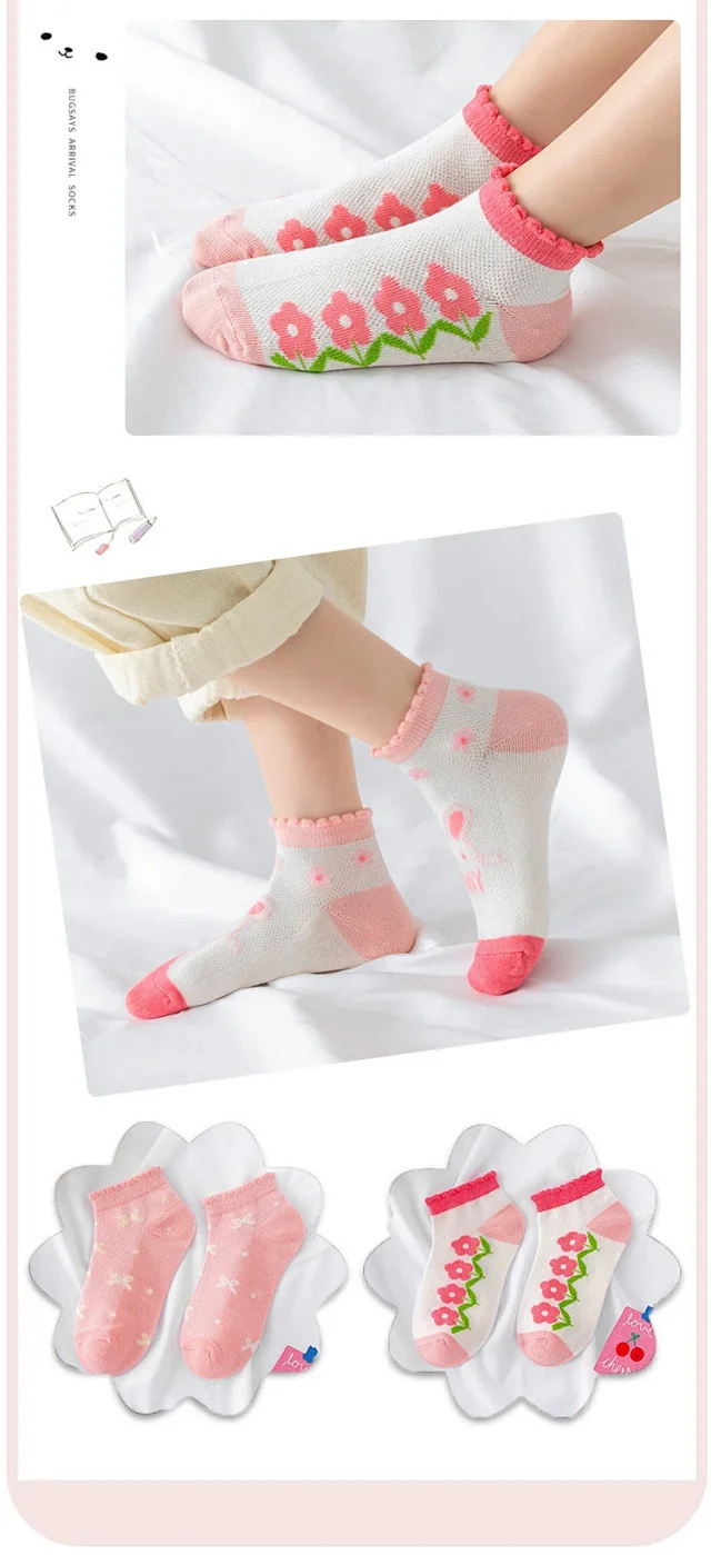Red Lace Ankle Socks for Girls（5 pairs） Detail