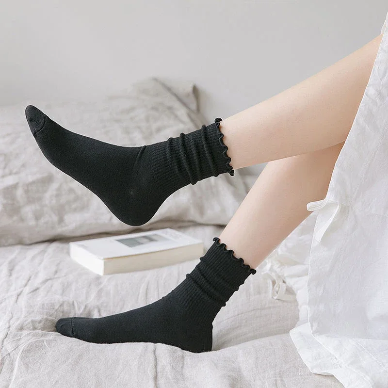 Lace-Trimmed Japanese Cotton Ankle Socks（6 pairs）