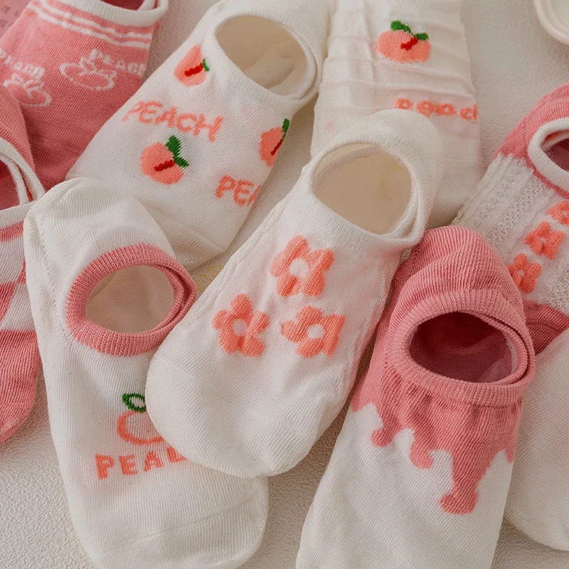 Korean-Style Pink Cartoon No-Show Socks（10 pairs）
